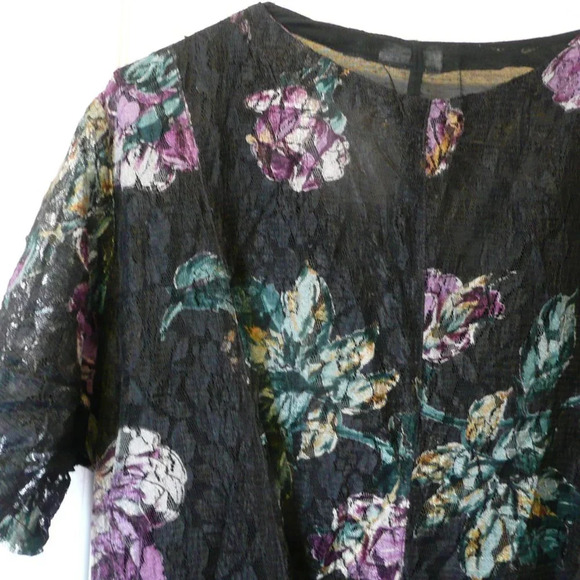 Women's Semi Sheer Lace Dress Fully Lined Loose Fitting Long Black Floral Goth - Picture 8 of 10